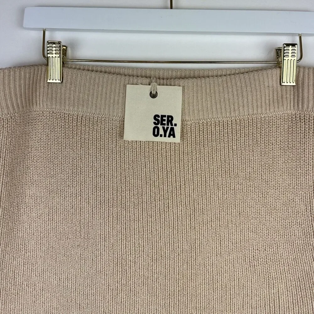 SER.O.YA Arola Skirt Rib Knit Cappuccino Beige Pull On Cotton Distressed XL NWT
